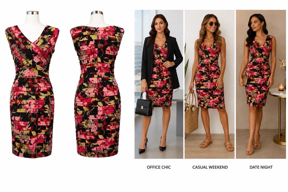 Adrianna Papell Cocktail Dress | Abstract Floral Print | Sleeveless | Size 8